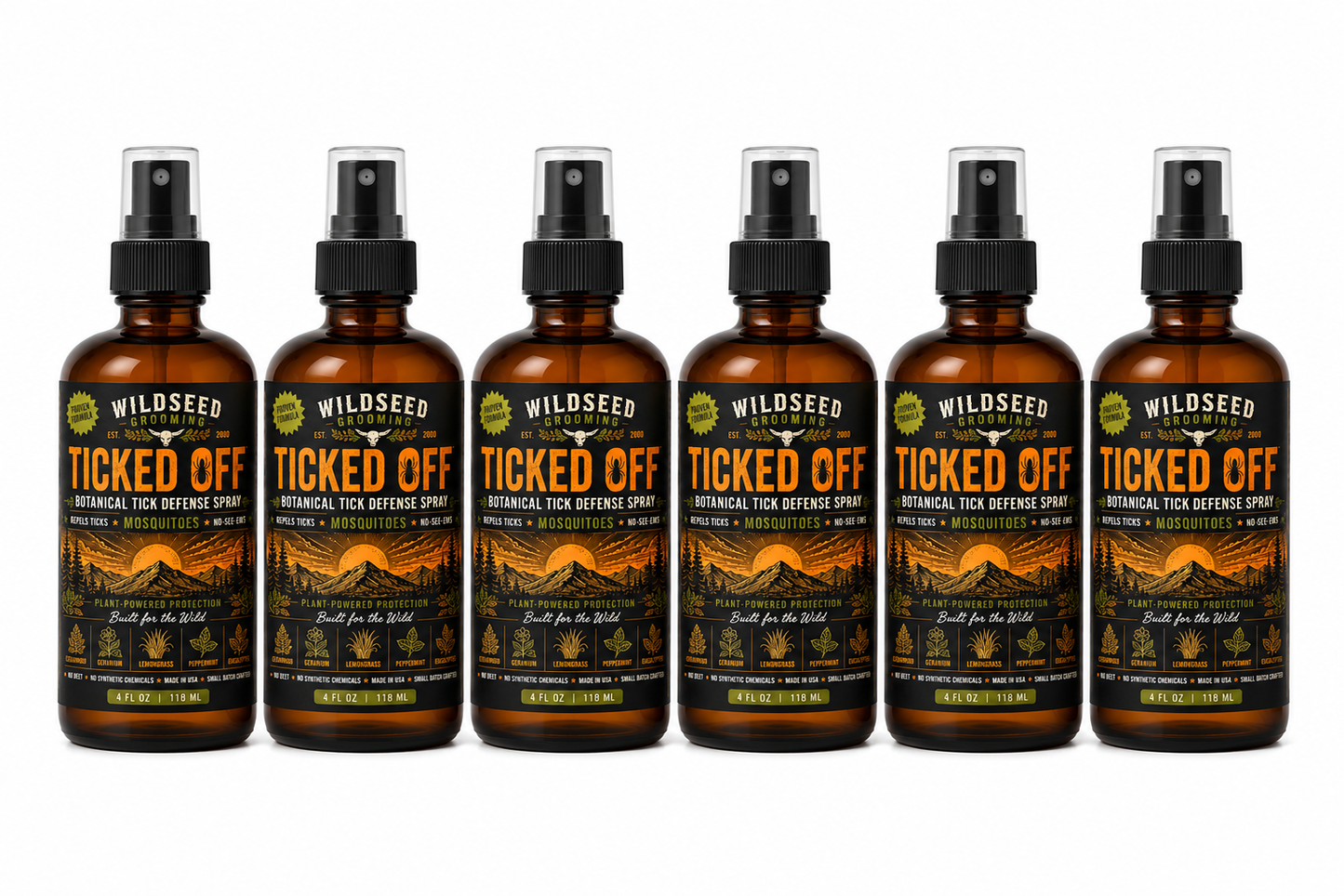 Natural Tick Repellent Spray – DEET-Free, Botanical Formula. Family 6 Pack